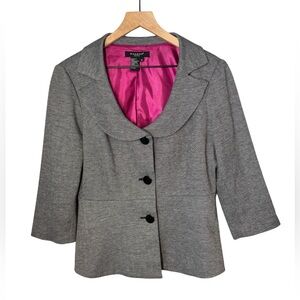 Sandro Sportswear Black White Herringbone Fitted Blazer Round Collar Button Sz M